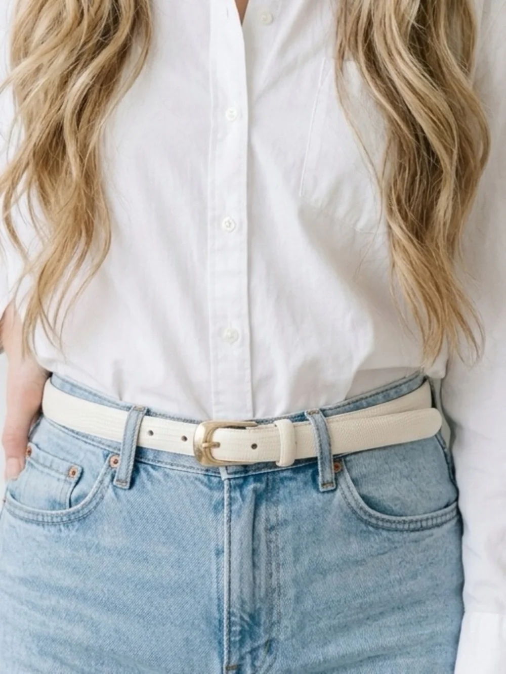 vintage Lauren Ralph Lauren white lizard-embossed texture leather belt